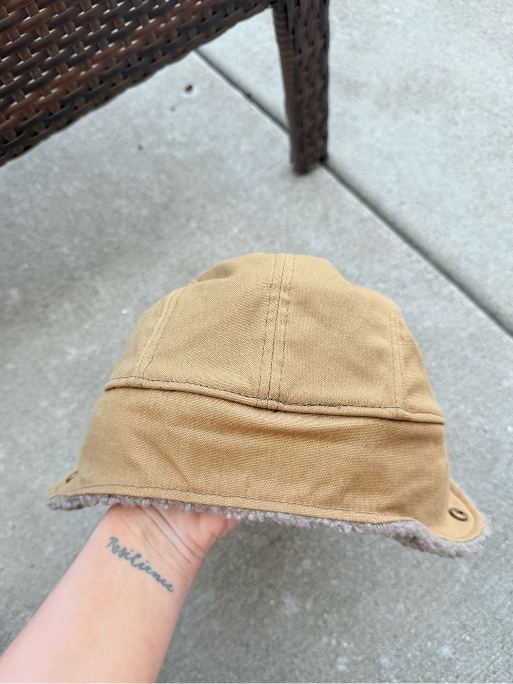 REI Co-op Trapper Cap Ear Flaps Hat Men's L/XL Khaki Tan Cotton Sherpa Fleece - Picture 9 of 9